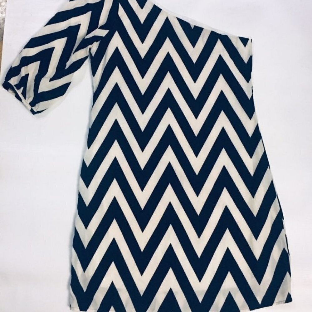 Peaches n Cream One Shoulder Navy and white dress
